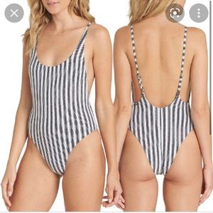 Billabong one piece swimsuit striped white navy size M